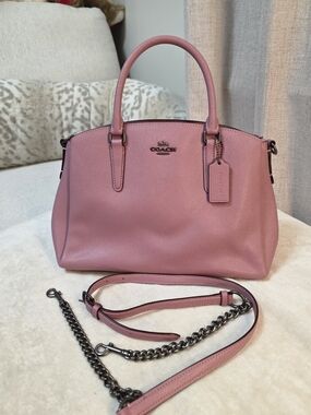 Coach Womens Sage Carryall Crossgrain Leather Satchel Crossbody Bag (QB/Pink Ros